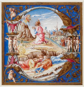 Bahçedeki Acıyı gösteren ilk D, bir koro kitabından (Ek. 74233 A), c.1500 (parşömen) by Italian School