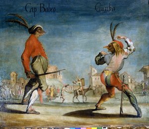 Commedia dell'Arte'den İtalyan maskeleri: Kaptan Babbeo ve Cucuba. Anonim 17. yüzyıl. Mila, Scala Müzesi. by Italian School