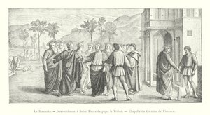Masaccio, İsa, Aziz Petrus'a haraç ödemesini emrediyor, Floransa'daki Carmine Şapeli (gravür) by Italian School