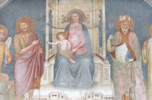 Madonna ve Çocuk, Melek Cebrail, Vaftizci Yahya, Aziz Ambrose, Aziz Bernard by Italian School