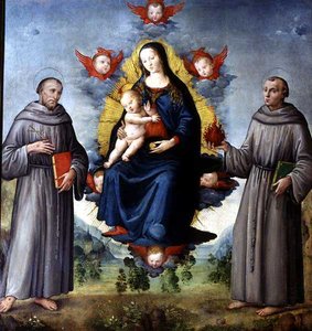Madonna ve Çocuk, SS Assisili Francis ve Padovalı Anthony (panelde mizaç) by Italian School