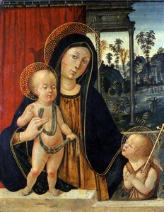 Genç Vaftizci Yahya ile birlikte Madonna ve Çocuk, c.1500 (kavak ağacı üzerinde tempera) by Italian School