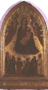 Azizler ile Alçakgönüllü Madonna (panelde tempera) by Italian School