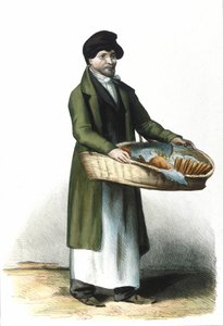 Milanese Metier: Bisküvi ve kek satıcısı. 1830 Locarno gravürü. by Italian School