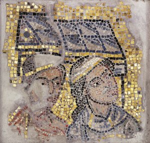 İki başlı mozaik pano ve arka planda bir bina, c.1213 (mozaik) by Italian School