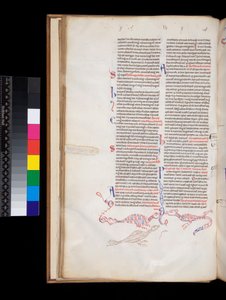 Ms 164. Peter Lombar, Sententiae, f.15v. kuş/ejderha melezlerine dönüştürülen bas-de-page kalem işi dekorasyon by Italian School