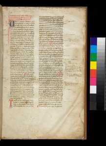 Bayan 361. Valerius Maximus Yuvarlak gotik yarı-kare kitap eli örneği ve kontrast kalemle süslenmiş süslemeli renkli baş harfler by Italian School