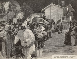 Körler için para toplamak için müzik büfesi, Pulcinella maskesi, Napoli, İtalya