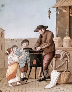 Napoliten küçük metiers: kestane satıcısı - (Eski ticaret: kestane satıcısı) 19. yüzyılın suluboyası - Napoli Museo Nazionale di San Martino by Italian School