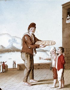 Napoliten küçük metiers: “” pasticiotti”” satıcısı (Napoliten kumları) - (Eski ticaret: bisküvi satıcısı) 19. yüzyılın suluboyası - Napoli Museo Nazionale di San Martino by Italian School