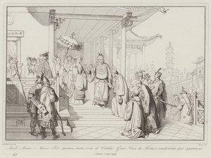 Nicolo Matteo ve Marco Polo, Cubilai Gran Can de Western Tartars mahkemesinden ülkelerine geri dönmek için ayrıldı by Italian School