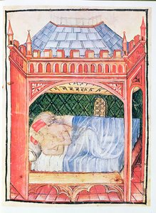 Nouv Acq Lat 1673 fol.100 Yatakta bir çift, Tacuinum Sanitatis