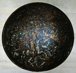 Roma tarihinden sahneler içeren Pageant Shield (boyalı ahşap) by Italian School