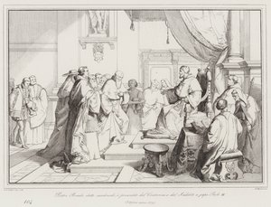Pietro Bembo kardinal seçildi ve Contarini ve Sadoleto tarafından Papa III. by Italian School