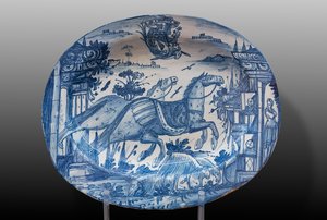 Yarış atları ve arması ile süslenmiş plaka, 18. yüzyılın ilk yarısı (majolica) by Italian School