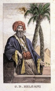 Mısır'da önemli arkeolojik keşifler yapan İtalyan kaşif ve arkeolog Giovanni Battista (Gianbattista) Belzoni'nin (1778-1823) portresi. Gravür - “” Viaggio in Egitto e in Nubia”” Belzoni, Milano by Italian School