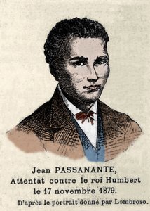 Cesare Lombroso'nun (1835-1909) çizdiği portreden sonra 1878'de Napoli'de İtalyan kralı I. Umberto'ya (Humbert I) saldırıyı gerçekleştiren Giovanni Passannante'nin (1849-1910) portresi. Bu olay şair Giovanni Pascoli'ye (1855-1912) i by Italian School