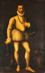 Bir Beyefendinin Portresi, tam boy, İşlemeli Beyaz Jerkin, Pelerin ve Kılıç Giymiş, 1580 dolayları by Italian School