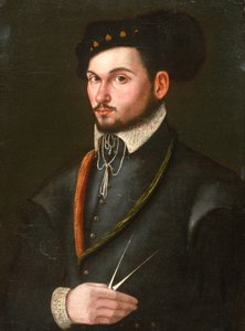 Bir rotayı delmek için bölücüleriyle birlikte bir Navigatörün portresi, c.1560