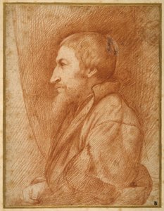 Sakallı bir adamın profil portresi (kendi portresi?) (kağıt üzerinde kırmızı tebeşir) by Italian School