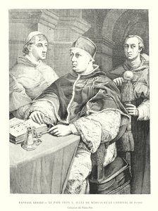 Raphael Sanzio, Papa Leon X, Julius de Medici ve Kardinal de Rossi, Pitti Sarayı Koleksiyonu (gravür) by Italian School