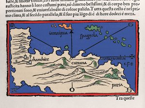 Karayip Adaları ve Venezuela kıyılarının temsili. Benedetto Bordone tarafından Isolario (adaların haritası). Venedik 1547 by Italian School