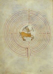 Minotaur'un labirentin ortasındaki temsili (kalem ve mürekkep ve kağıt üzerine sulu boya) by Italian School