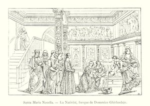 Santa Maria Novella, La Nativite, fresk de Domenico Ghirlandaio (gravür) by Italian School
