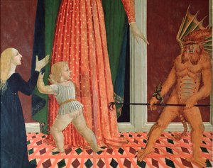 Santa Maria del Soccorso veya Mary Hıristiyanların Yardımı Bir iblisin detayı (bir şeytanın detayı) 15. yüzyıl Floransa okulunun resmi Florence Chiesa di Santo Spirito by Italian School