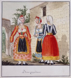Campidano kostümlü Sardunyalı kadınlar, baskılı ms.258, Luzzetti Koleksiyonu by Italian School