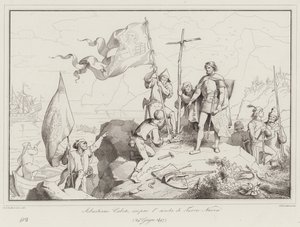Sebastiano Caboto, Terra Nuova adasını keşfeder by Italian School