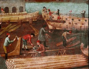 Venedik cephaneliğinde bir tersane Detay - Venedik Okulunun Tablosu - 18. yüzyıl - Venedik, Correr müzesi by Italian School