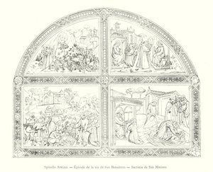 Spinello Aretino, Episode de la vie de San Benedetto, Sacristie de San Miniato (gravür) by Italian School
