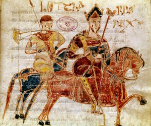 Frank Kralı ve ardından I. Lotharia (9. yüzyıl) Kral Rothari tarafından kurulan Lombard krallığının yasalarını anlatan “Codex Legum Longobardorum”dan (veya Langobardorum) minyatür by Italian School
