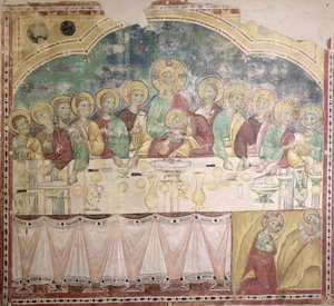 Son Akşam Yemeği ve Bahçedeki Istırap, c.1300 (tuvale aktarılmış fresk) by Italian School