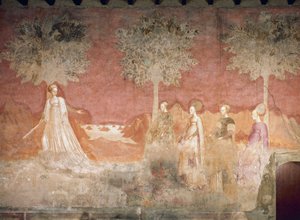 Top oyunu, Oyunlar döngüsünden sahne, yaklaşık 1445-1450, fresk, Palazzo Borromeo, Milano, Lombardiya, İtalya by Italian School