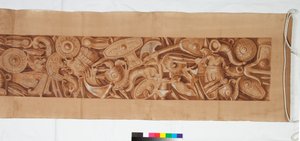 Antikadan Sonra Üç Çizim, c.1750 (siyah tebeşirle soluk işaret üzerine kahverengi astarla yükseltilmiş fırça çizimi) by Italian School