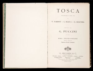Başlık sayfası, Libretto della Tosca, Giacomo Puccini, Ricordi Edition, İtalya by Italian School