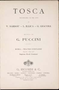 Başlık sayfası, Libretto della Tosca, Giacomo Puccini, Ricordi Edition, İtalya by Italian School