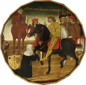 Trajan ve Dul (panelde altın ve gümüş ile tempera) by Italian School