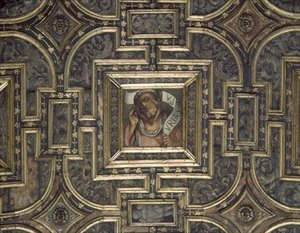 Pier Maria Pennacchi (1464-1514/15) tarafından boyanmış paneller ile panelli tavanın görünümü (ahşap) by Italian School