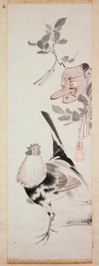 Cockerel ve Tengu-Maske, c.1775 (kağıt üzerinde mürekkep ve açık renk)