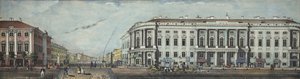 Stroganov Sarayı ile Polis Köprüsü. Nevsky Prospekt panoramasından, 1830