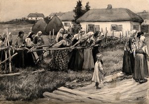 Rus devrimi suluboya serisinden kırsal Rusya