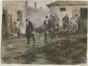 1920 Rus devrimi suluboya serisinden ahırları temizleyen burjuvazi by Ivan Alexeyevich Vladimirov