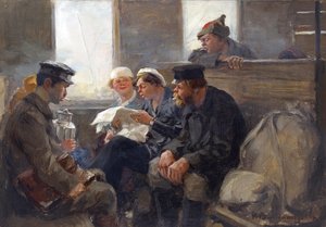 Vladimirov, Ivan Alexeyevich (1869-1947) tarafından bir trende Bolşevikler Grubu. Ahşap üzerine yağ by Ivan Alexeyevich Vladimirov