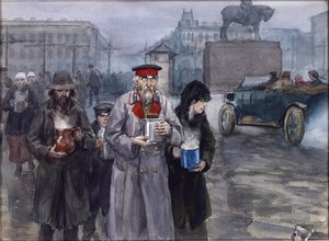 Petrograd'da aç yıllar. Vladimirov, Ivan Alexeyevich (1869-1947) tarafından ortak bir aşevinden dönüş. Suluboya, Kağıt Üzerine Guaj by Ivan Alexeyevich Vladimirov