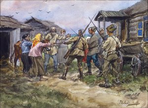 Luga yakınlarındaki bir köyde Kızıl Ordu için sığır talebi by Ivan Alexeyevich Vladimirov