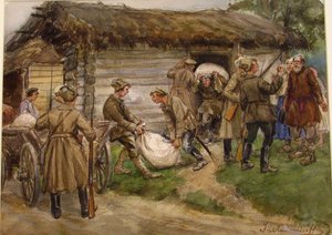 Pskov yakınlarındaki bir köyde zengin köylülerden un talebi by Ivan Alexeyevich Vladimirov