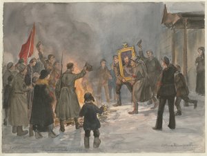 Rus devrimi, 1917 suluboya serisinden tabloları yakan askerler